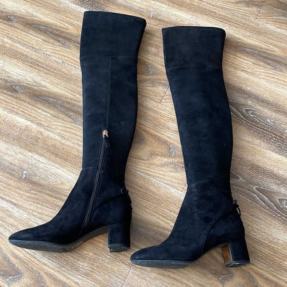 Tory Burch Laila Over the Knee Black Suede Boots - Picture 8 of 15